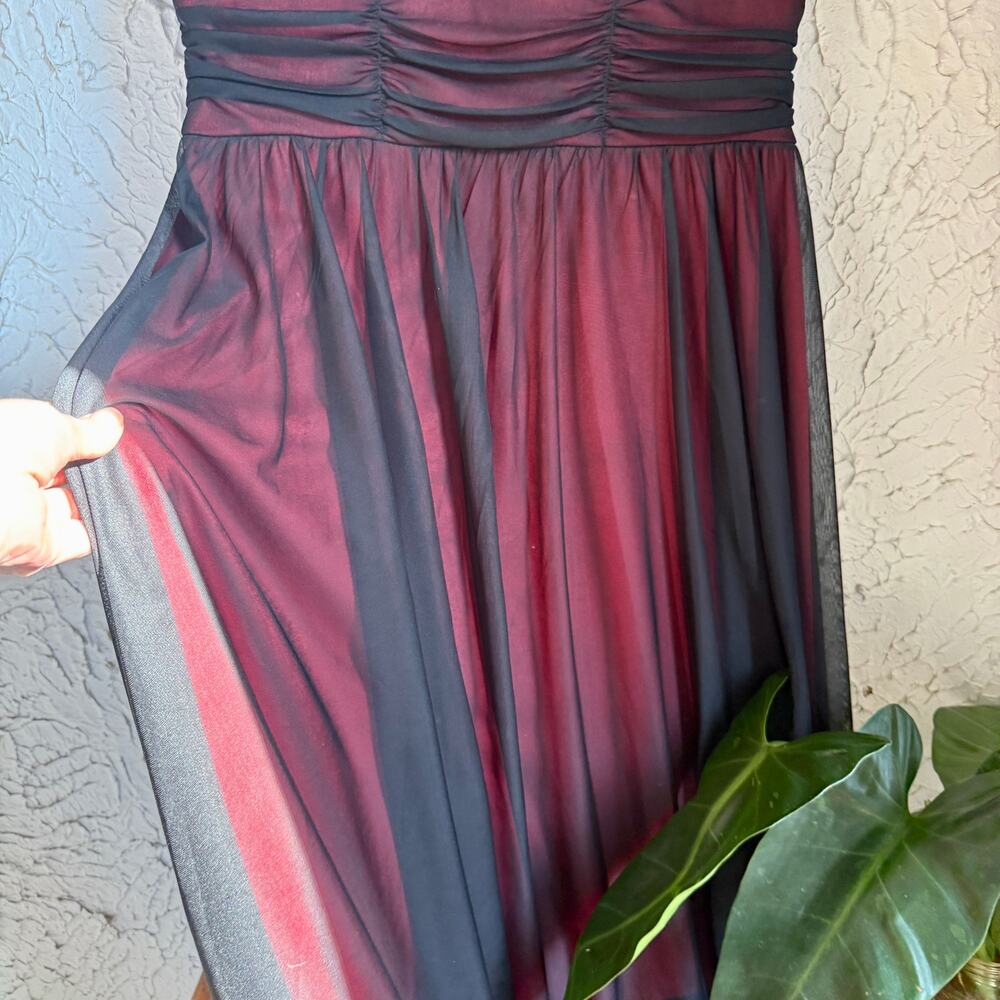 NorthStyle Burgundy Black Overlay Dress Women 14P Petite Sleeveless Ruched Waist - Picture 6 of 12